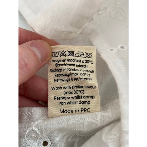 Cherry Paris Women's Size M White Floral Eyelet Ruffle Neck Cotton Blouse - Picture 7 of 8